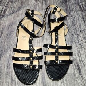 Liz Claiborne Black Reptile Embossed Strappy‎ Ankle Gladiator Sandals 8.5M
